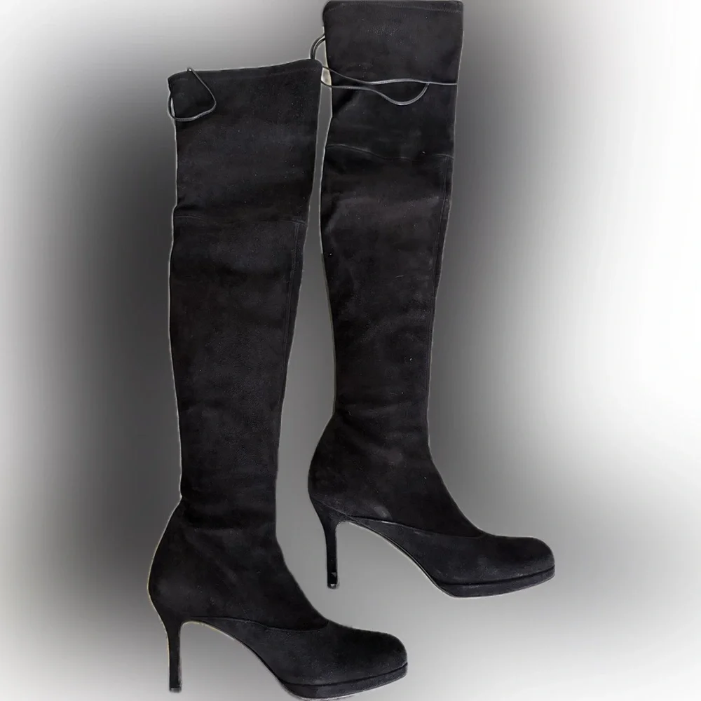 Stuart Weitzman Over-the-Knee Black Suede Platform boots